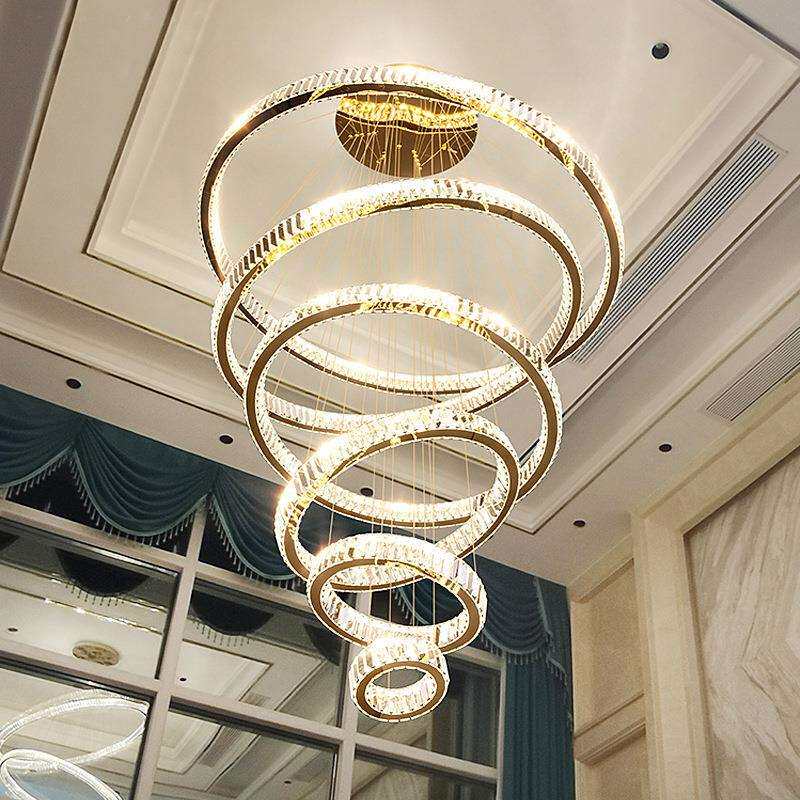 轻奢复式楼水晶大吊灯客厅灯现代简约大气别墅中空大厅楼梯间灯具