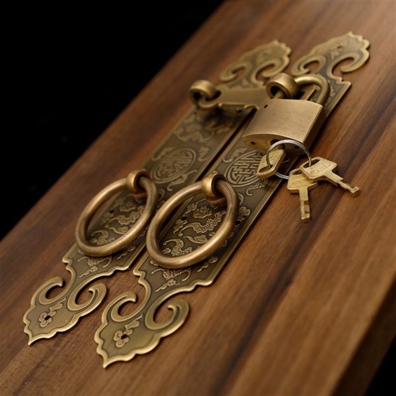 中式大门拉手纯铜蝙蝠雕花加厚木门直G条把手门搭扣锁插销拉环明