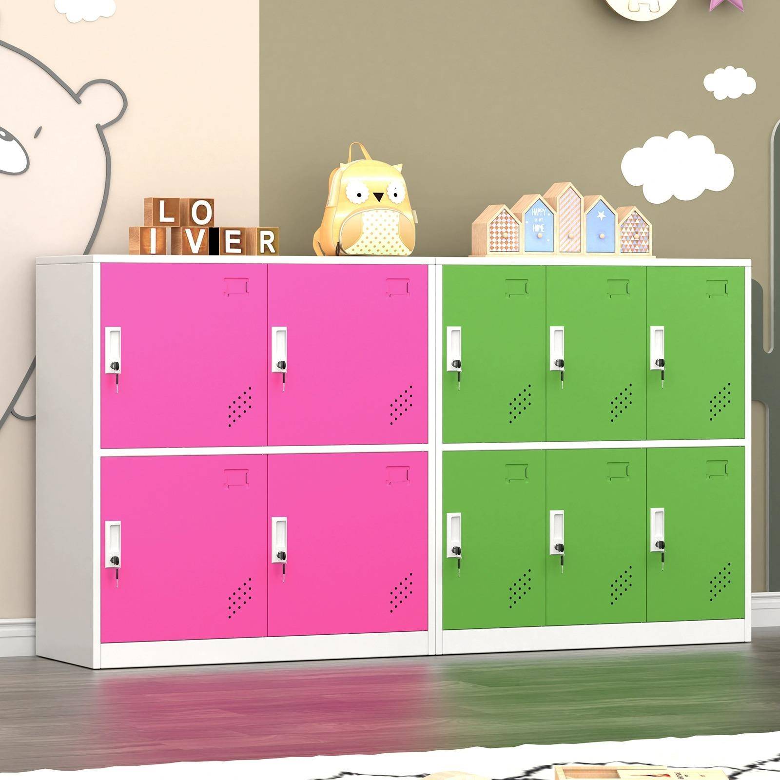 幼儿园书包柜教室储物柜小学生书包收纳柜钢制带锁学校铁皮小矮柜