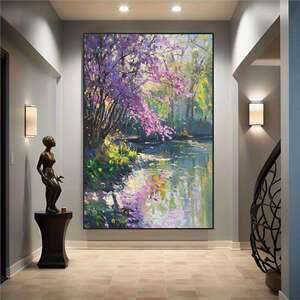 莫奈北欧花园抽象装饰画手绘喷绘立体感油画客厅卧室玄关壁画挂画