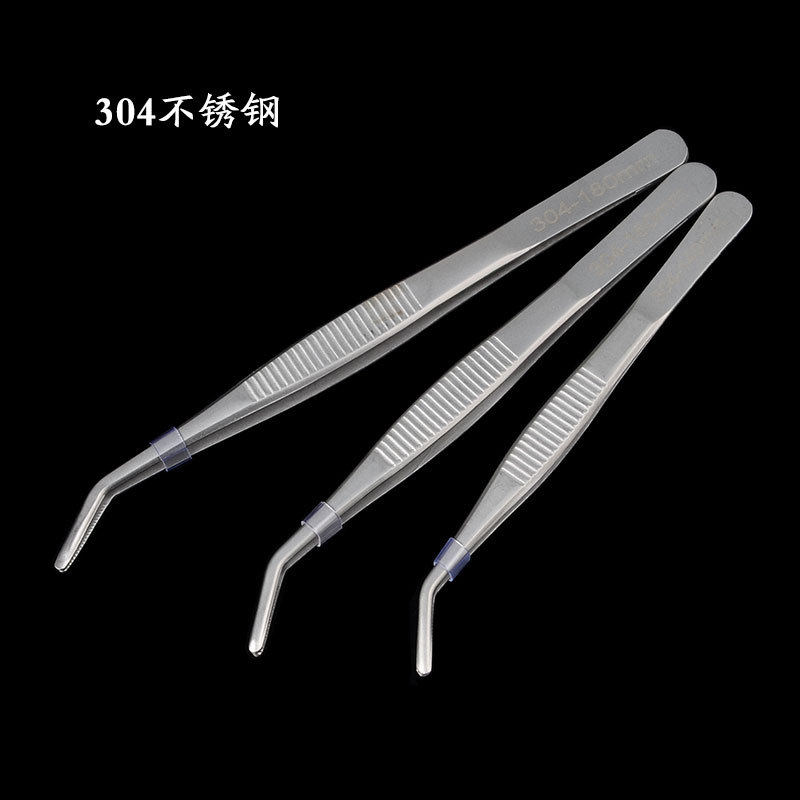 304不锈钢镊子钝头敷料镊圆头带齿夹子长度12.5-30cm钳子直头工具
