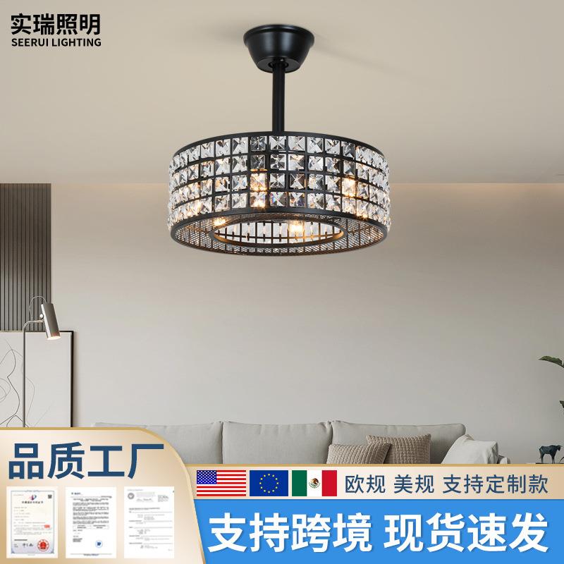 复古风扇灯美式时尚客厅吊扇灯家用餐厅卧室铁笼一体风扇吊灯