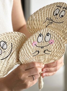 Mini hapi创意手工编织刺绣大扇子夏季驱蚊芭蕉扇随身宝宝蒲扇