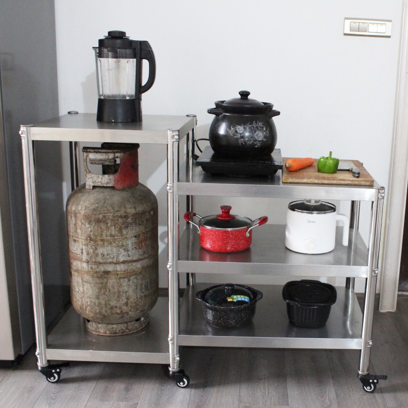 带轮款高低组g合架煤气罐推车架不锈钢厨房置物架储物架层架可移