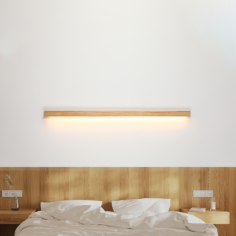 北欧极简实木壁j灯简约客厅卧室床头灯背景墙日式长条原木色过道