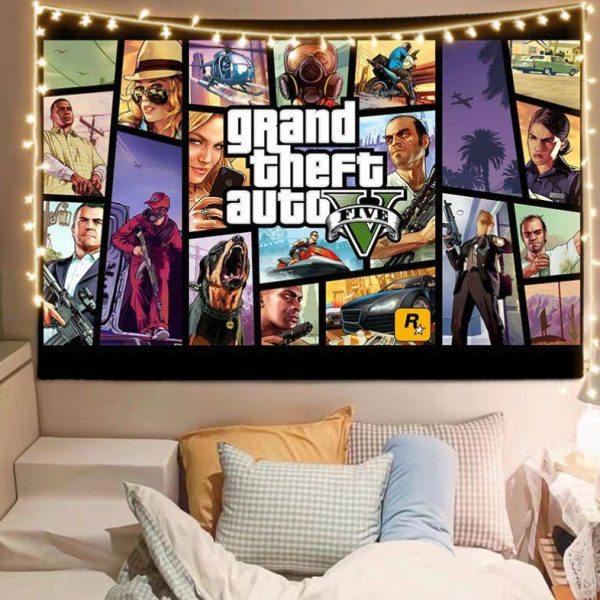 GTA飞车背景布欧美复古墙布男生游戏宿舍寝室墙面装饰装扮挂布