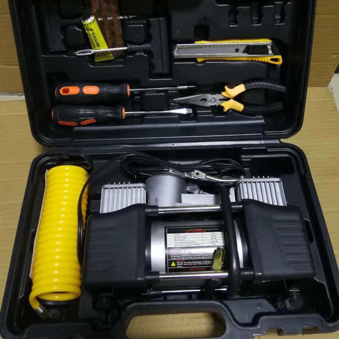 汽车车载充气泵双缸工具箱套装12V汽车轮胎便携式货车双杠打气泵