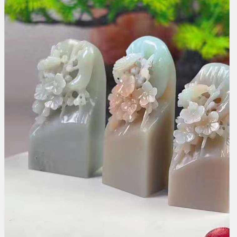 云南天青蓝喜上眉梢书法印章扁章正章2.3*2.3*5.5 一套三方送盒子