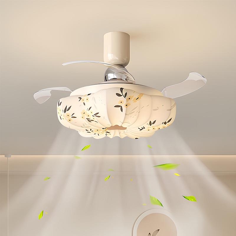 法式中古布艺风扇灯奶油风高级感创意客厅餐厅卧室房间电扇吸顶灯