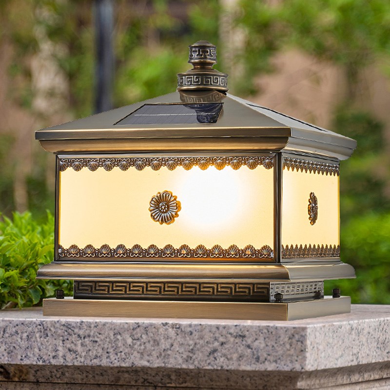 全铜太阳能两用柱头灯防水户外庭院灯欧式别N墅院子入户大门柱子