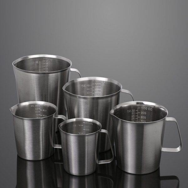 不锈钢50量杯  2000不锈钢带广0量杯刻度手柄m带l-口烧杯430大口