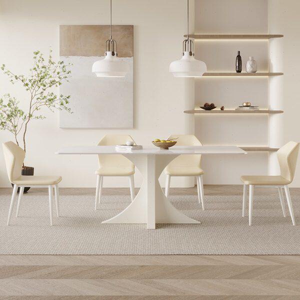 餐桌椅组合白色意家用小现代简约岩板餐桌奶油式风饭桌长方形户型