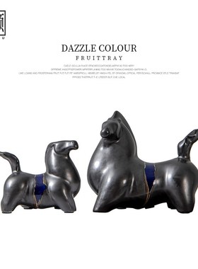 新中式博古架g工艺品家居禅意酒柜陶瓷小马软装饰品客厅珐琅彩摆