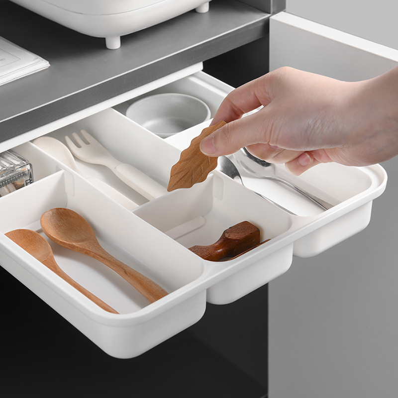 办公室小工位桌面收纳盒隔板下挂置物多格桌下R抽拉整理盒抽屉悬