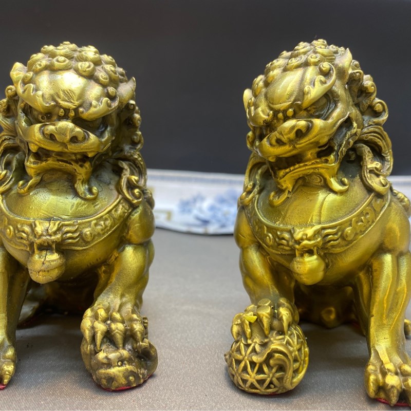 黄铜狮子摆件店铺家居门口一对小号北京宫门狮黄铜Z装饰工艺品