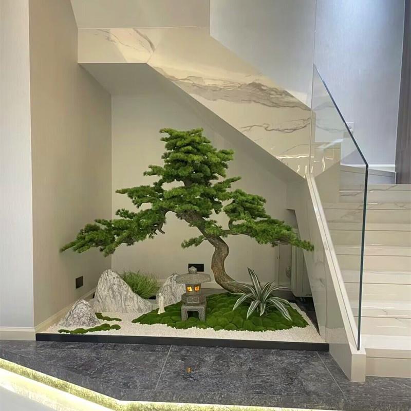 新中式迎客松仿真树假松树室内大型罗汉松玄关楼梯口橱窗装饰造景
