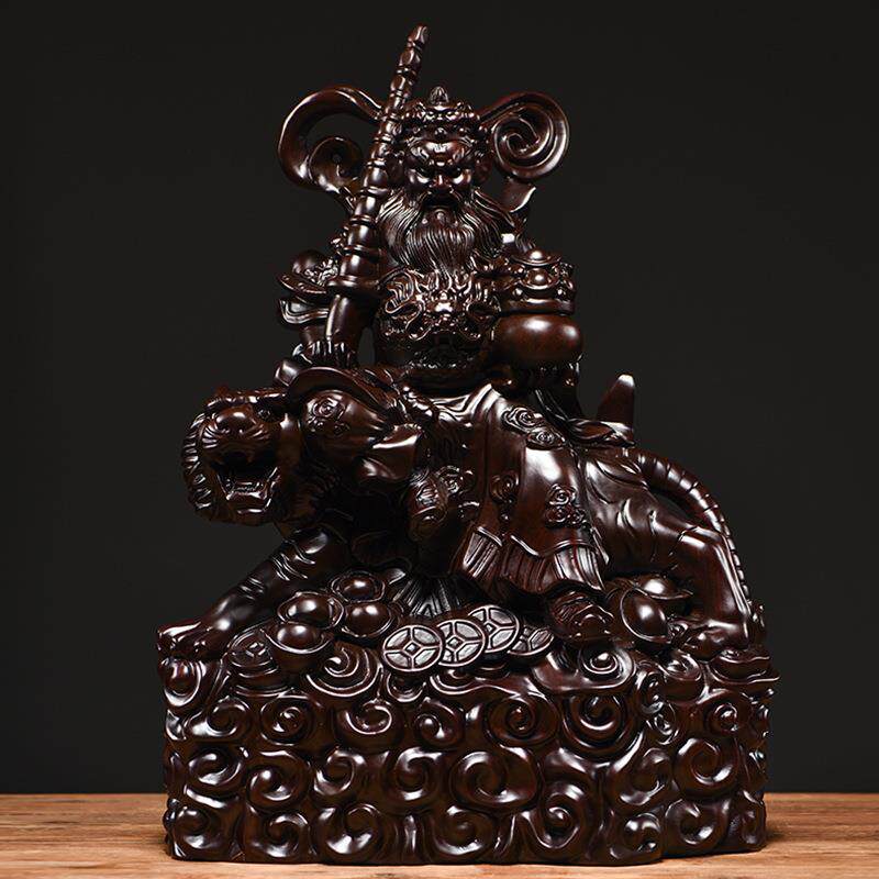黑檀木雕刻武财神骑虎赵公明神像摆件家居公司装饰工艺品开业送礼