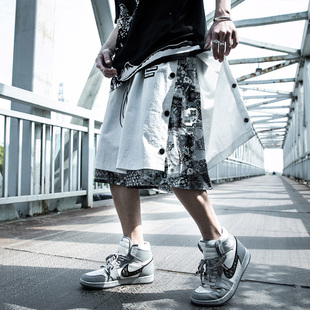 夏季腰果花排扣裤子男薄宽松大码潮流国潮牌篮球运动五分工装短裤