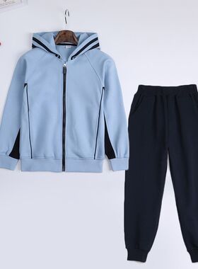 小学生校服英伦风加绒套装男童藏青运动裤女儿童棒球服外套浅蓝色