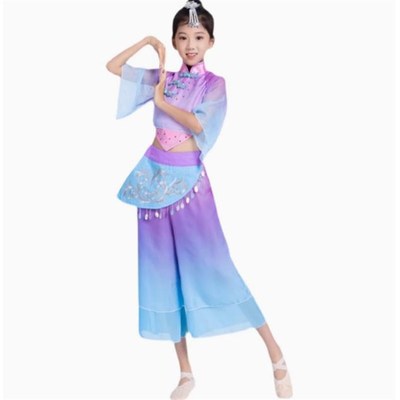 儿童采茶舞蹈演出服装定制民间特色舞蹈江南情表演服女童舞衣伞舞