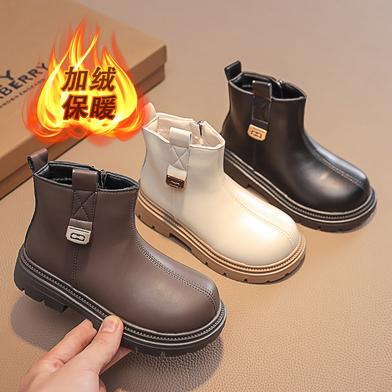 女童鞋儿童马丁靴2023冬季新款短靴子公主小皮靴男童冬款加绒棉靴
