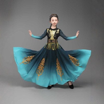 儿童新疆舞演出服装维吾尔族少数民族舞台大摆裙女童舞蹈演出服饰