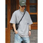 口袋潮牌灰色短袖 上衣 设计感高级日系宽松凉感半袖 t恤男夏季 男装