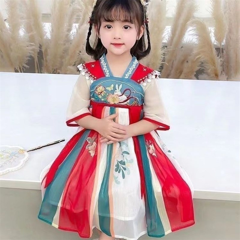 汉服女童夏装中国风连衣裙儿童古装女宝宝超仙襦裙唐装公主裙