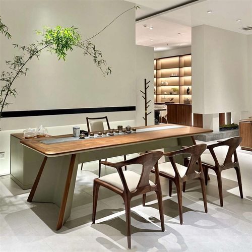 新中式茶桌椅组合现代简约大板泡茶台轻奢别墅高档餐桌实木办公桌