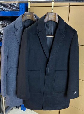 秋冬款羊毛黑色男士中长款双面羊绒大衣灰色简约时尚呢子外套Q93