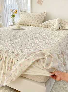 新款公主风纯棉加厚夹棉床笠床裙二合一全棉带裙边床罩单件防尘罩