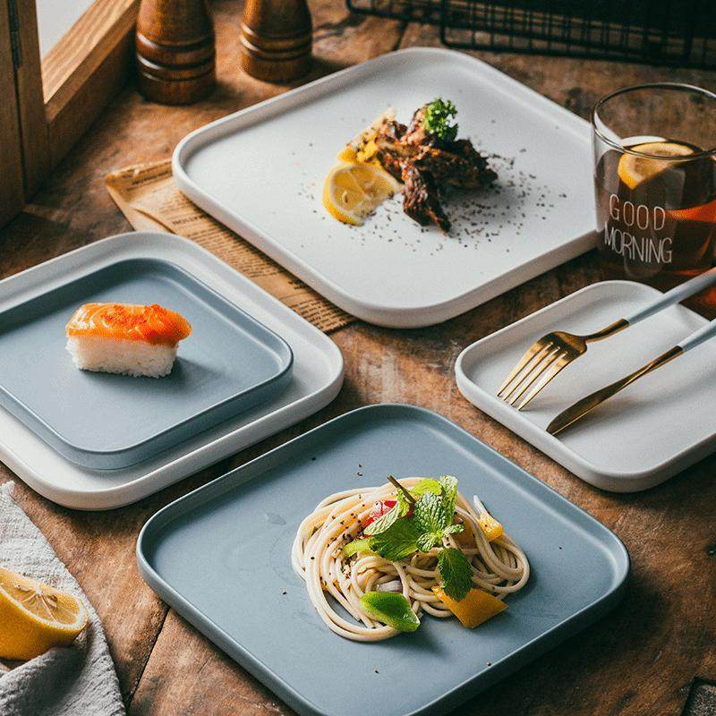 欧式方盘白色哑光正方形 家用陶瓷牛排盘西餐盘菜盘盘子碟子餐具,餐饮具,餐用托盘,淘宝优惠券,粉丝福利购,淘宝优惠卷