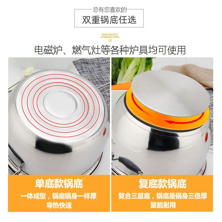 汤锅不锈钢加厚锅 家用蒸煮炖双耳小号小锅 小蒸锅电磁炉燃气王金