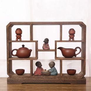 博古架小实木中式迷你桌面摆件紫砂壶展示架多宝阁茶具架子置物架