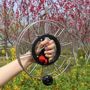 新款不锈钢风筝线轮带刹车不锈钢大轴承手握轮盘成人高档专业线轴