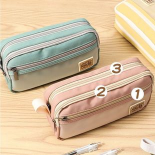 森系帆布三层超大容量高颜值ins女孩笔袋学生用手提文具袋铅笔盒