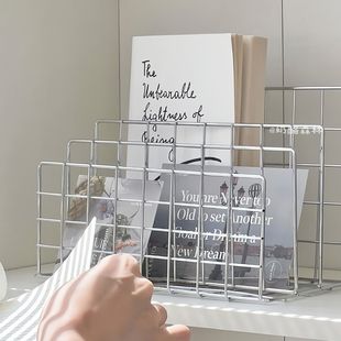 北欧ins风铁艺书报架杂志架桌面收纳架网格置物架简约金属书立架