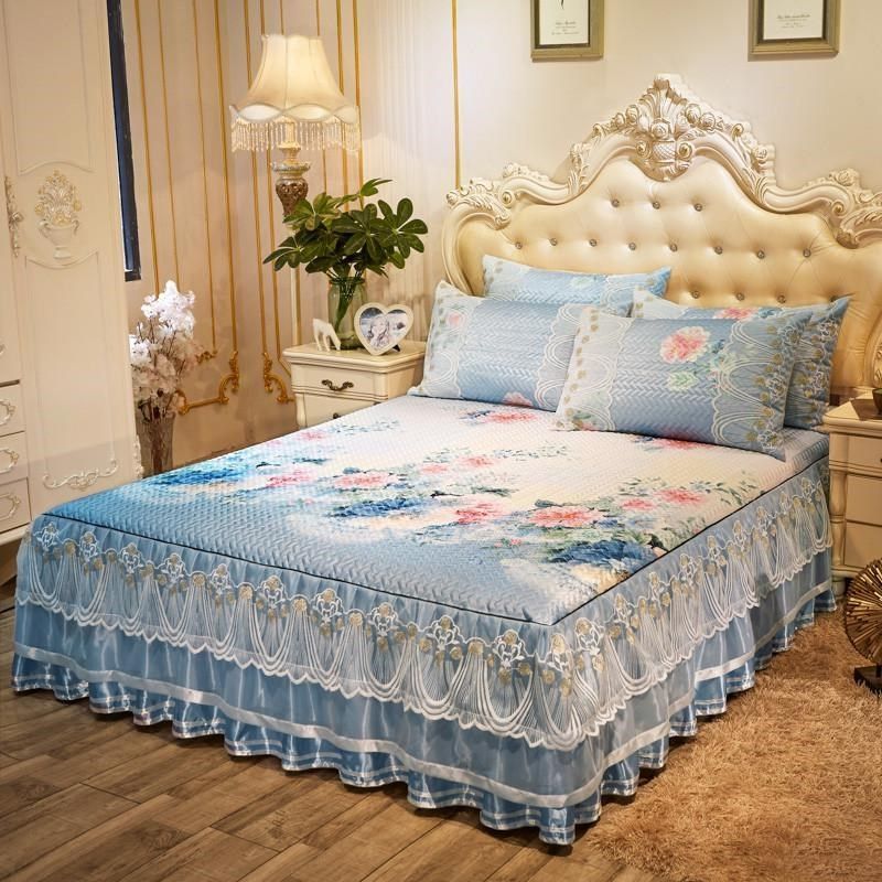 冰床罩.1洗欧式可8m空调折叠席子床凉席款三件套丝软席裙蕾丝机