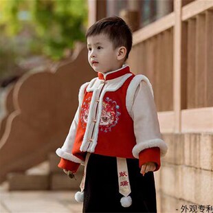 男童拜年服汉服儿童过年喜庆衣服冬季宝宝周岁礼服加厚中国风唐装