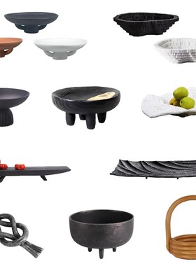 新中式复古树脂果盘收纳托盘摆件北欧样板间售楼部客厅茶几装饰品