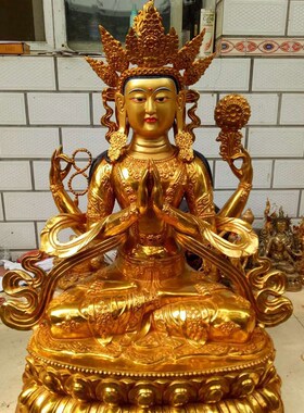 密宗藏佛莲花生大士黄财神五方财神四臂观音菩萨摆件1米1.5米2米