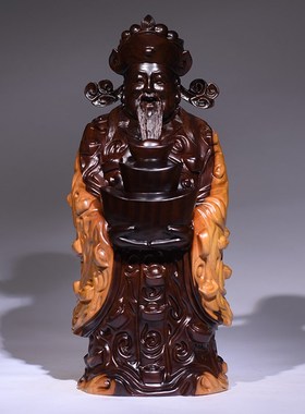 黑檀木雕刻财神爷根雕摆件树根文财神工艺品家居店铺装饰开业送礼