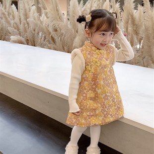 汉服女童拜年服新年装儿童旗袍冬装过年服周岁宝宝礼服中国风唐装
