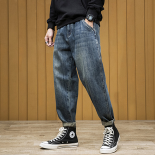 复古宽松直筒牛仔裤 休闲百搭小脚哈伦裤 男士 老爹裤 子 潮牌大码 秋季