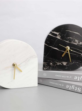 现代简约大理石时钟钟表桌面摆件客厅电视柜玄关酒店软装家居装饰