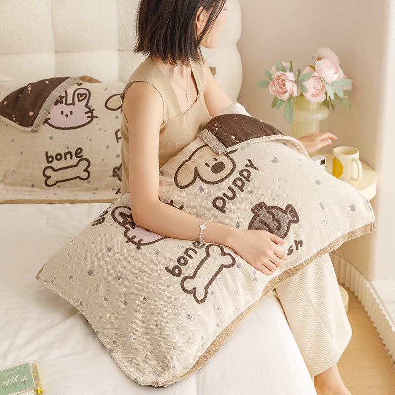 A类卡通枕头巾纯棉一对装2023新款全棉纱布枕巾防螨抗菌男生忱巾g