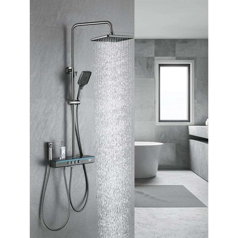 智能精铜数显淋浴花洒套装家用多功能卫浴淋雨增压枪灰沐浴器喷头,家装主材,智能花洒套装/淋浴屏,淘宝优惠券,粉丝福利购,淘宝优惠卷