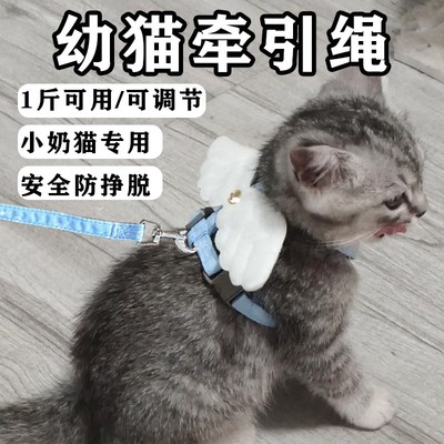 小猫牵引绳幼猫猫咪防挣脱外出牵引带超小号衣服奶猫遛猫绳