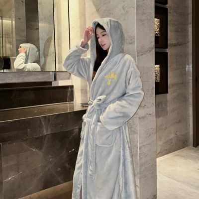 睡袍女冬季加厚加长款浴袍法兰绒情侣浴衣女士大码珊瑚绒学生睡衣