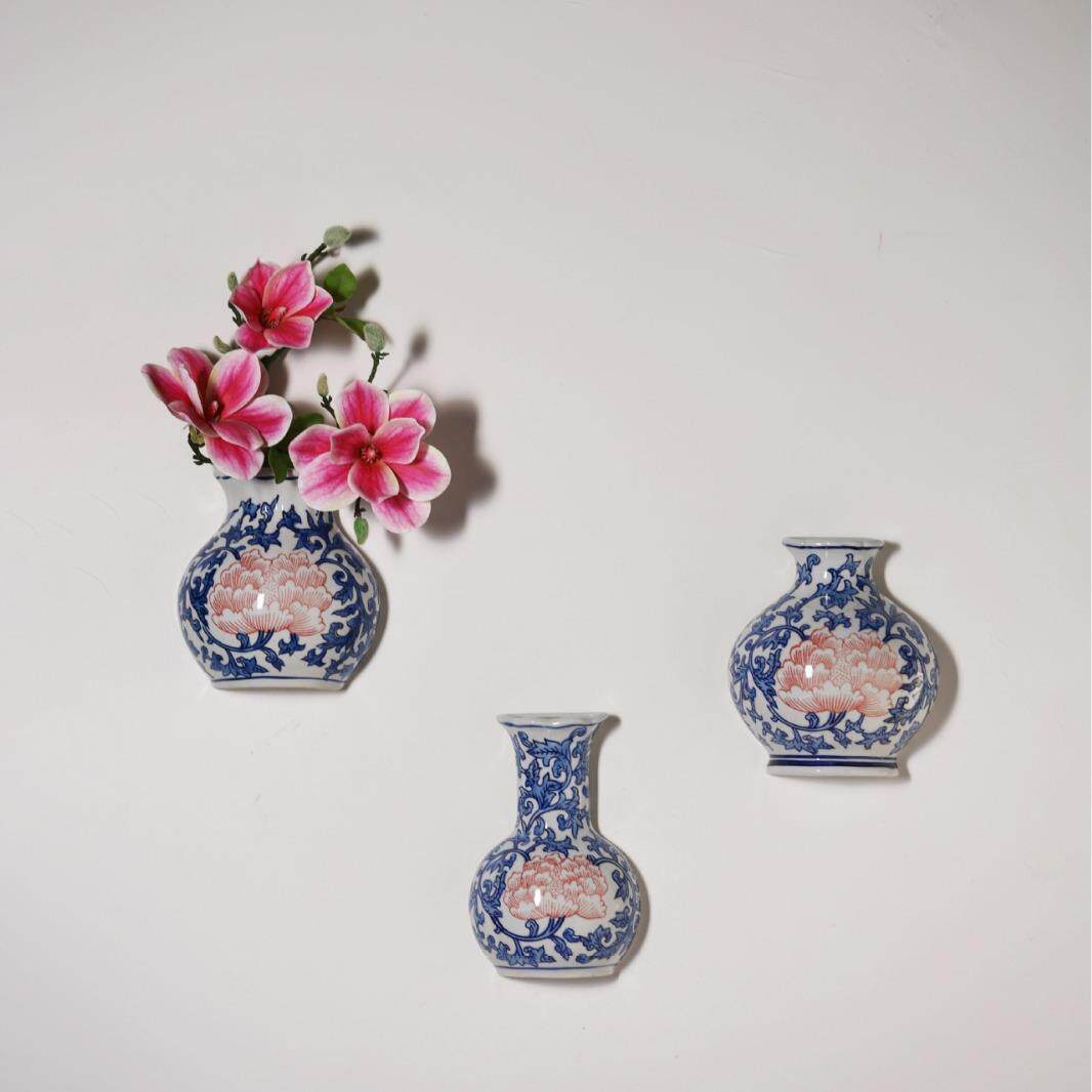 新中式客厅卧室墙壁面装饰品挂件壁挂花瓶创意挂盘花插陶瓷青花瓷